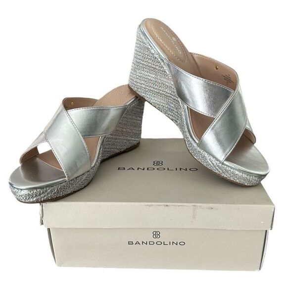 Bandolino Shoes - Bandolino Kammie 3 Silver Metallic Espadrille Wedge Sandals Size 11 NWB